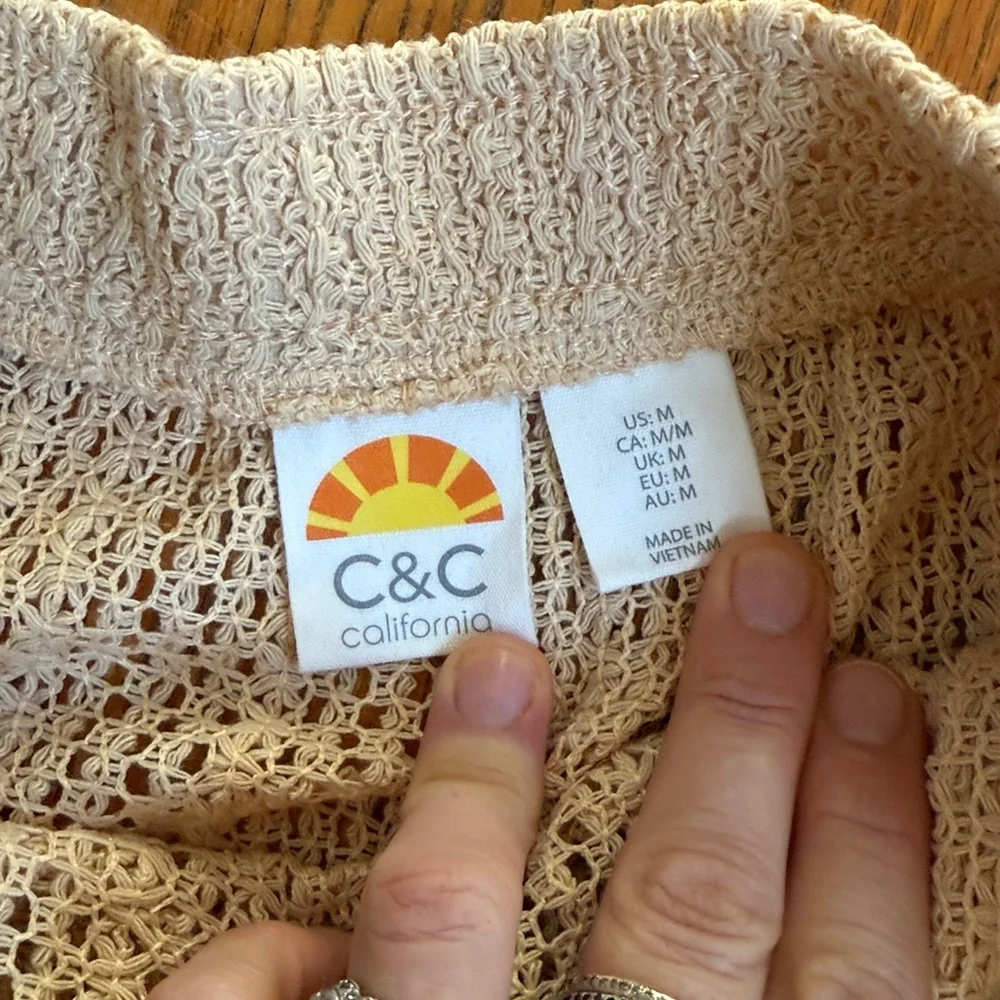 C&C California Crochet Knit Swim Cover-Up Maxi Skirt Womens Medium Beige Beach